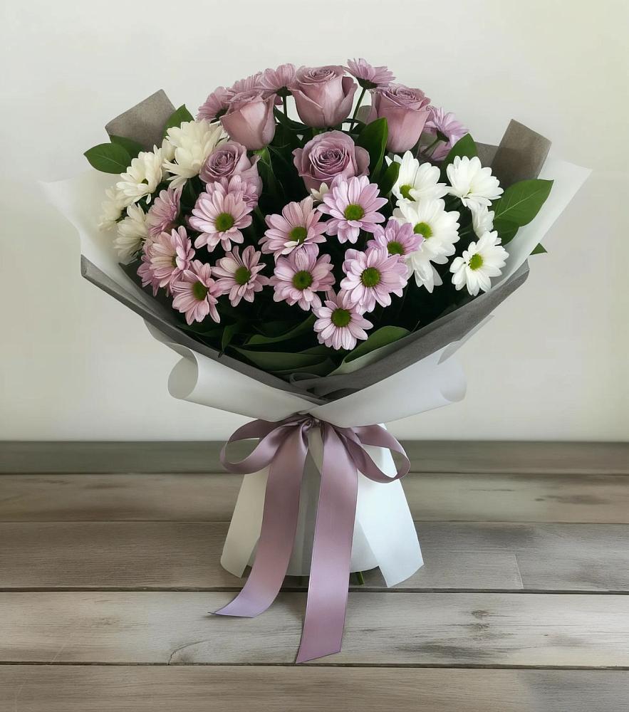 Букет цветов из: Хризантемы и Розы в Дичне