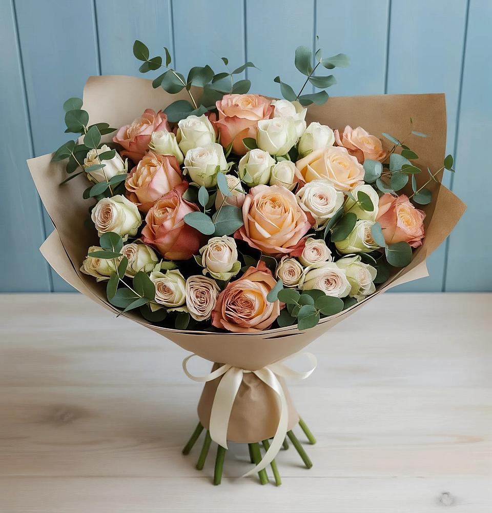 Букет цветов из: Альстромерии и Розы в Дичне