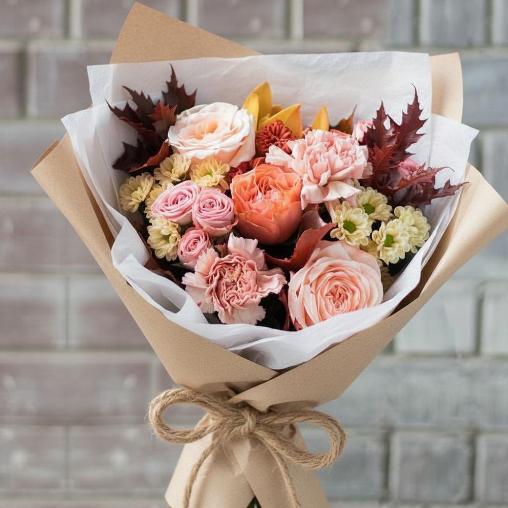 Букет цветов из: Гвоздики, Хризантемы и Розы в Дичне