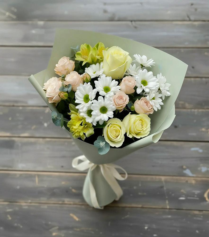 Букет цветов из: Альстромерии, Розы и Хризантемы в Дичне