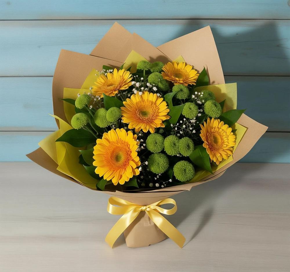 Букет цветов из: Герберы и Хризантемы в Дичне