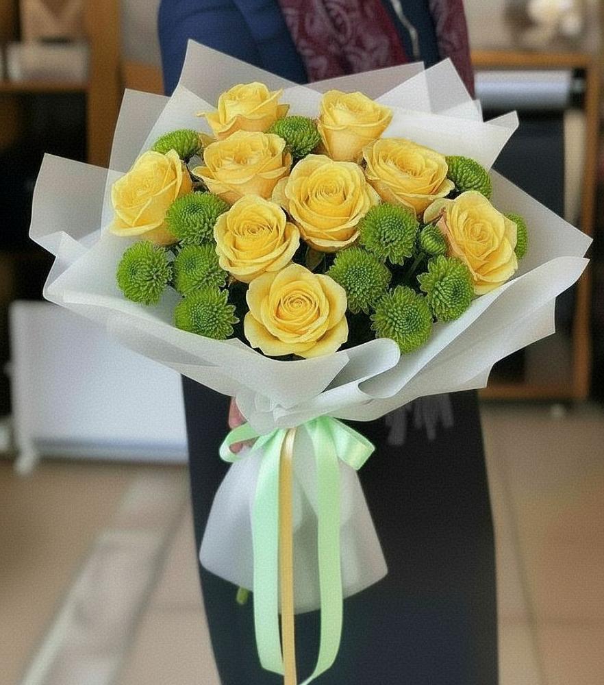 Букет цветов из: Хризантемы и Розы в Дичне