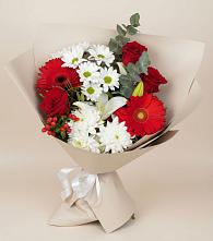 Букет цветов из:  Розы, Хризантемы, Герберы и Лилии в Дичне