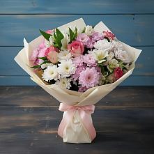 Букет цветов из:  Хризантемы, Альстромерии и Розы в Дичне